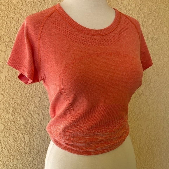 Lululemon Short Sleeve Shirt Sunny Orange /Coral‎ EUC - Picture 9 of 12